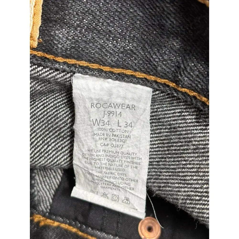 VTG RocaWear Authentic Denim Jeans Mens Size W34xL34 Dark Wash Blue Baggy J-9914